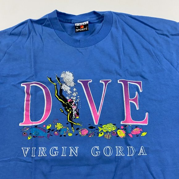 Vintage NWOT 90s Dive Virgin Island Gorda T Shirt Mens XL Scuba Diving Snorkling - Picture 2 of 8